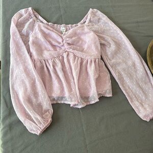 Pink Sheer Long Sleeve Blouse